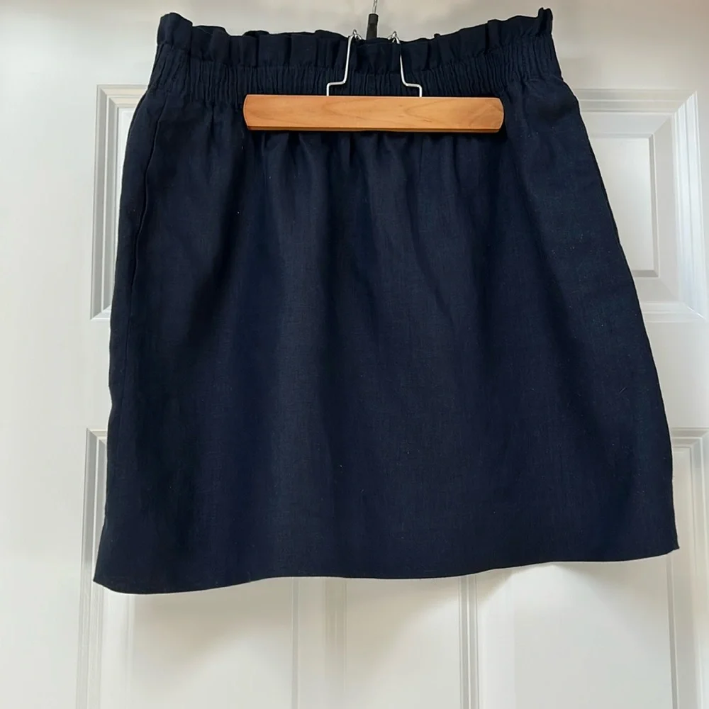 J. CREW NWOT Navy size 6 linen paper bag waist skirt with pockets - Picture 2 of 7